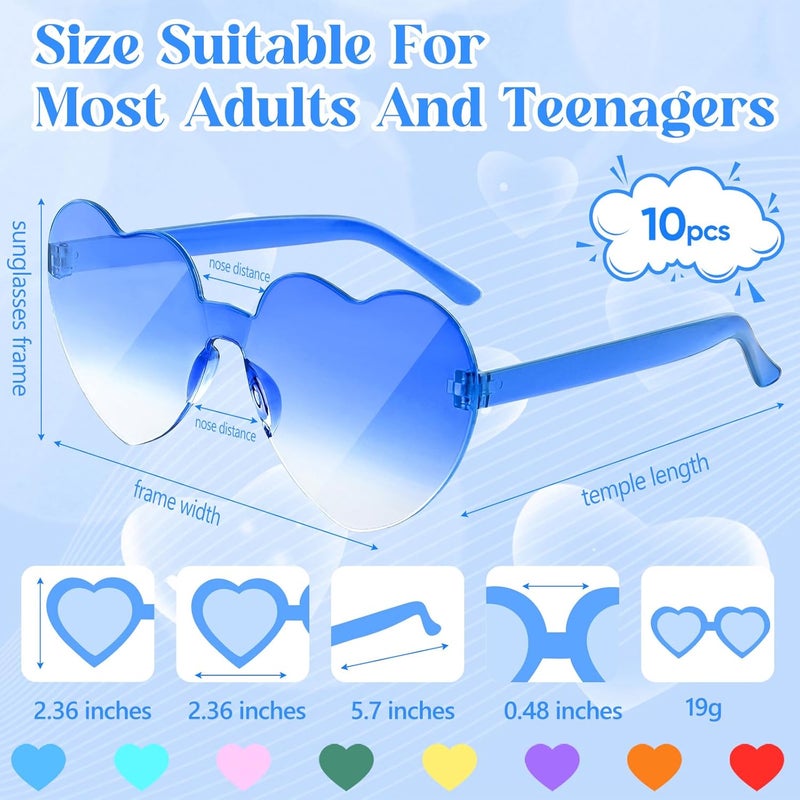 NACHLYNN 10 Pairs Heart Sunglasses Women Rimless Heart Shaped Sunglasses Candy Color Glasses for Costumes Cosplay (Gradient Rainbow) - Image 2